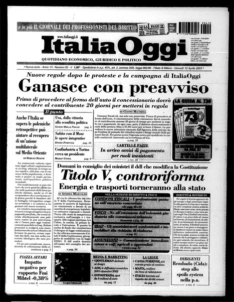 Italia oggi : quotidiano di economia finanza e politica